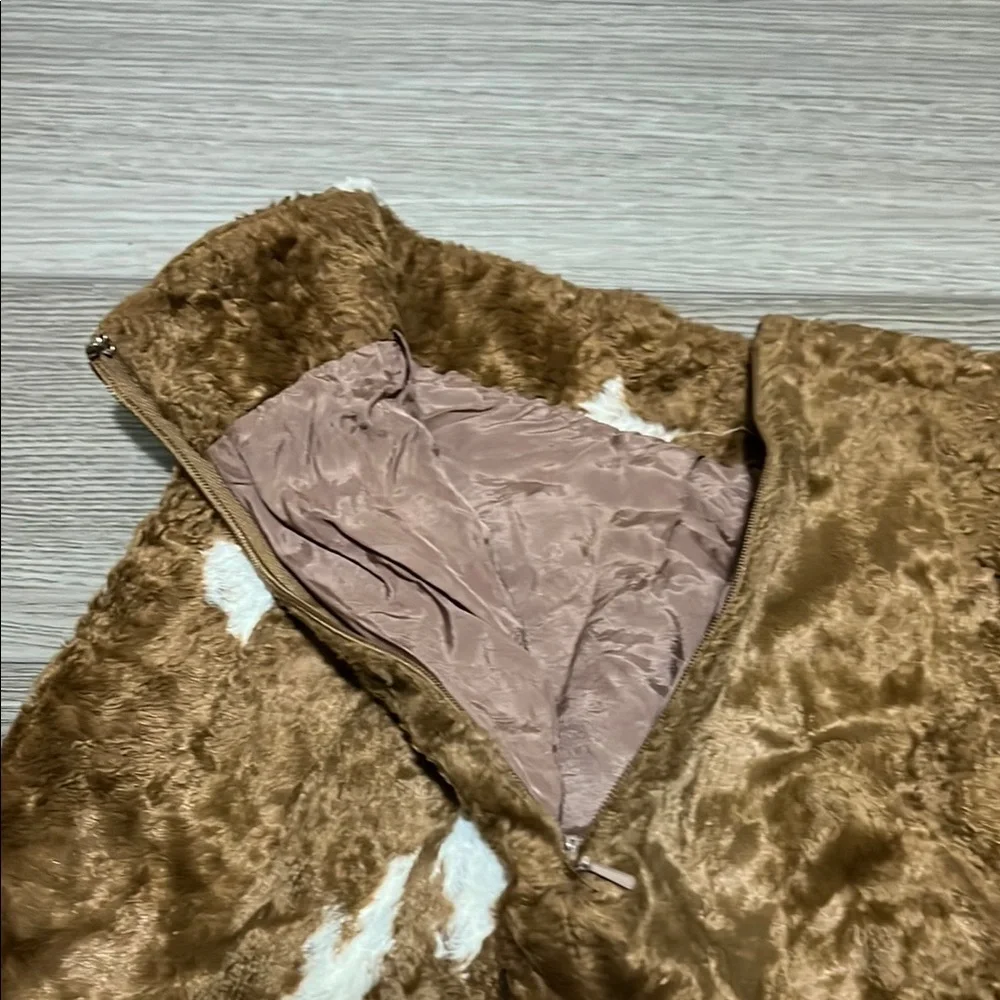 Brown and White Faux Fur Skirt